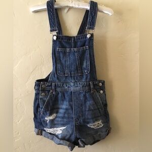 Women’s H&M Destructed Denim Shorts Overalls